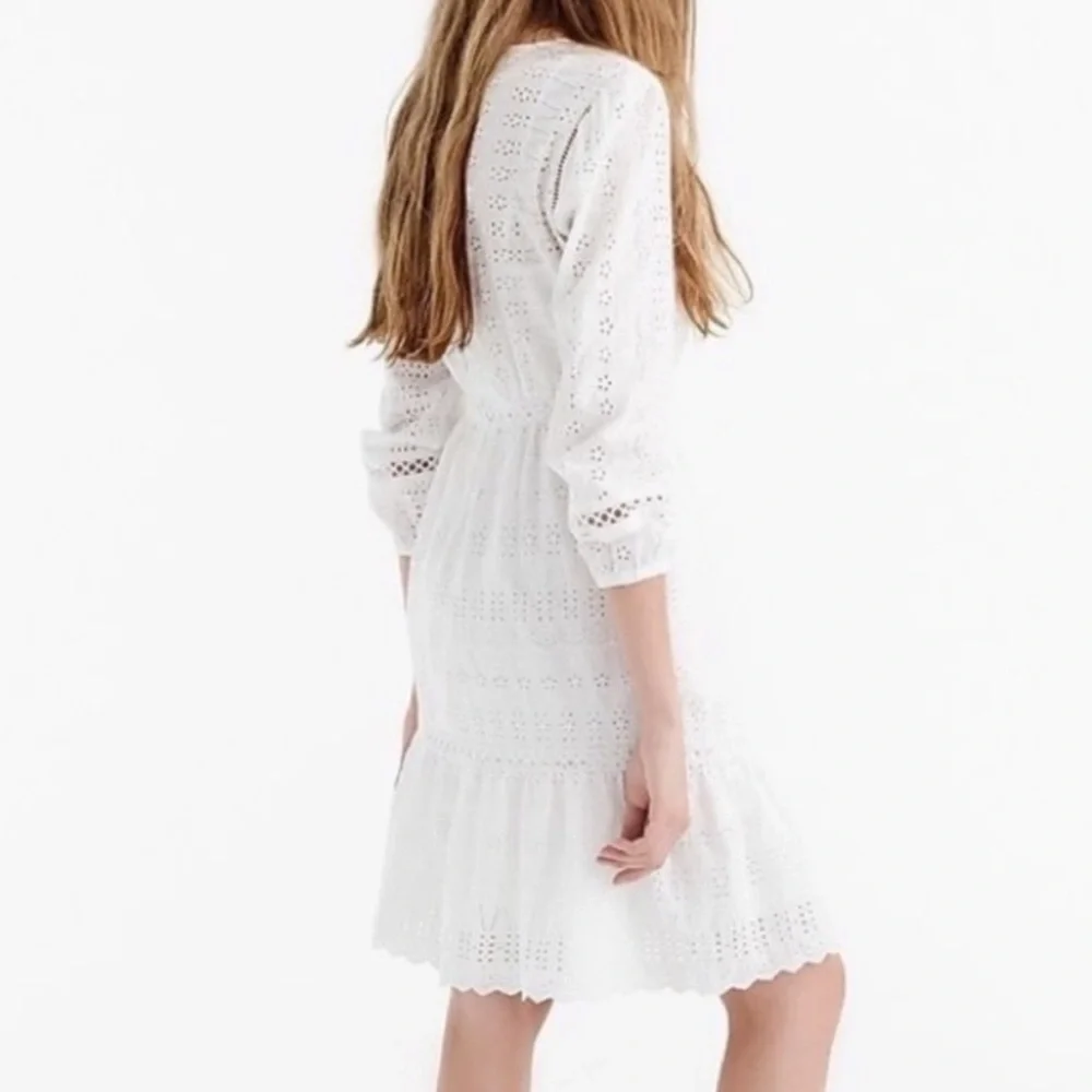 J. Crew White‎ Eyelet Cutout Long Sleeve Lined Dress Size 4